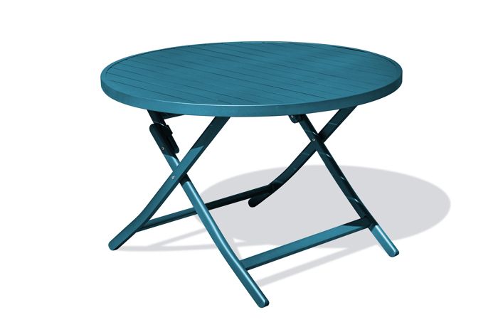 Table de jardin pliante MARIUS (diam. 110 cm) en aluminium - BLEU CANARD