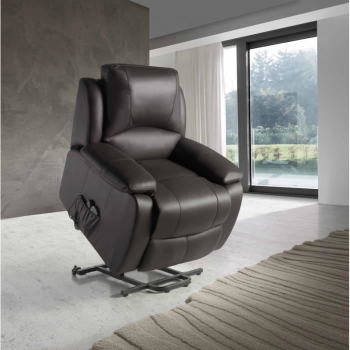 ECODE Fauteuil relax massage releveur, 100% cuir, 9 programmes de massage ECO-8620UP Marron