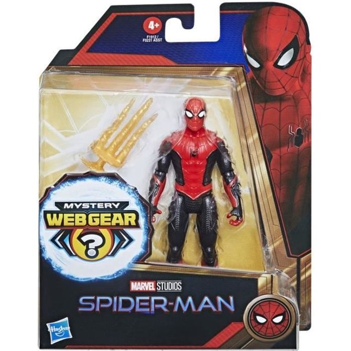 MARVEL SPIDER-MAN - Figurine Spider-Man rouge et noir de 15 cm - 1 armure Mystery Web Gear et 1 accessoire - dès 4 ans