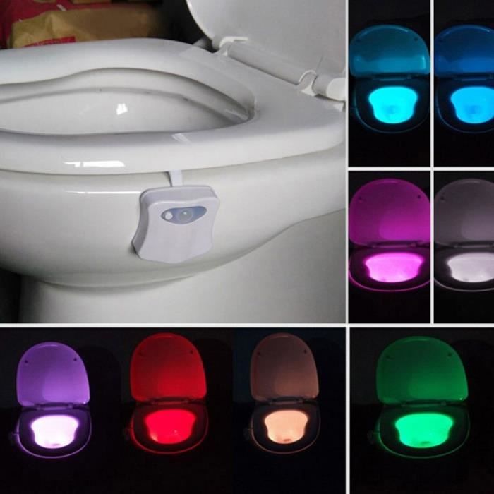 Lampe lumière WC LED toilette siège activé capteur nuit de salle de bains mouvement humain