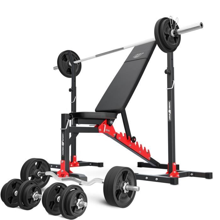 Marbo Sport MH19_141KG_KIER_G 2.0 - MH-L115 + MH-S201 + barre et plateaux de poids ensemble caoutchouté 113 kg