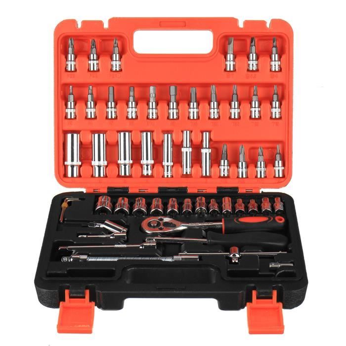 TEMPSA 53Pcs Boîte à Outils Clés à Cliquet Douilles en Acier Chrome Vanadium
