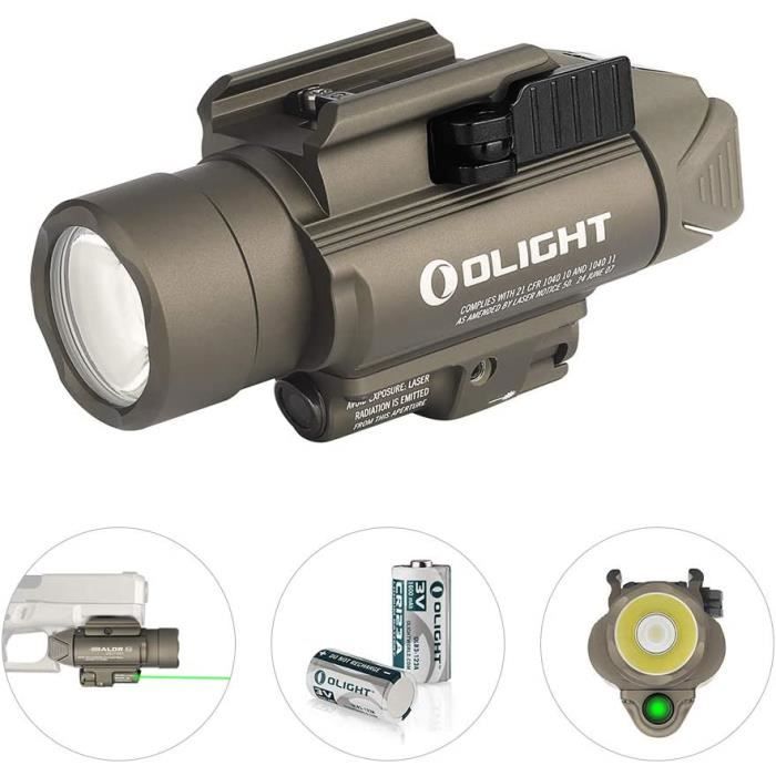 OLIGHT Lampe Pour Airsoft BALDR Pro, Sortie Max 1350 Lumens 260 Mètres avec Laser Vert Intégrée, Installation Facile