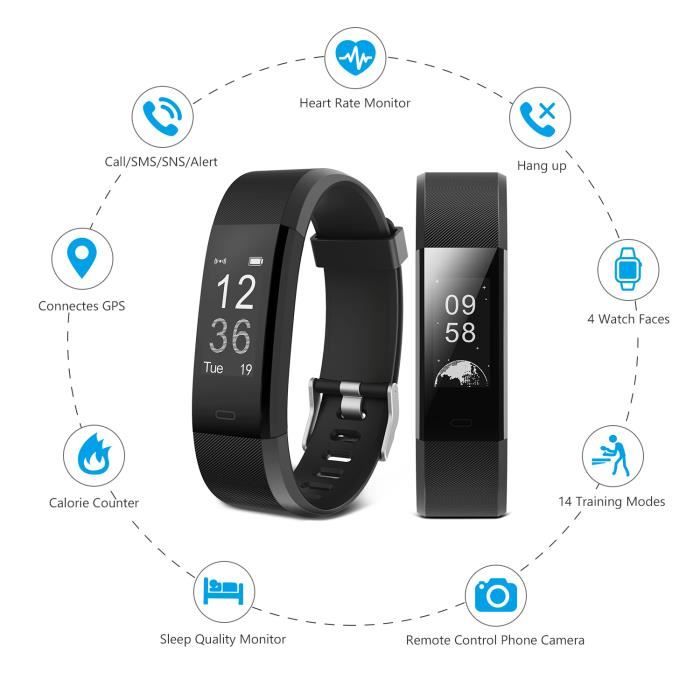 Savfy Bracelet Connecté Cardio Intelligent Montre Sport Fitness Tracker Podomètre Calories Sommeil Fréquence Cardiaque - Noir