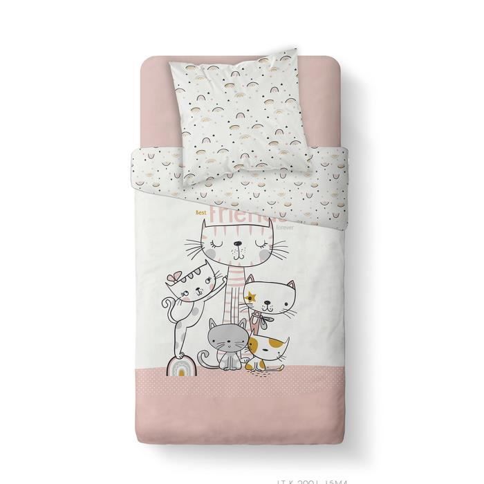 Housse de couette enfant 140x200 cm avec 1 taie d'oreiller 63x63 cm Parure de lit Coton Kids Kool 1.