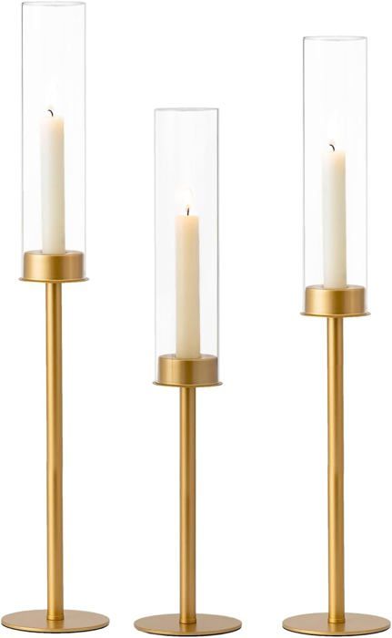Photophore En Verre Cylindrique Avec Base Métal - Pour Bougies Pilier Ou Chauffe-Plat - Décoration Mariage Ou Maison