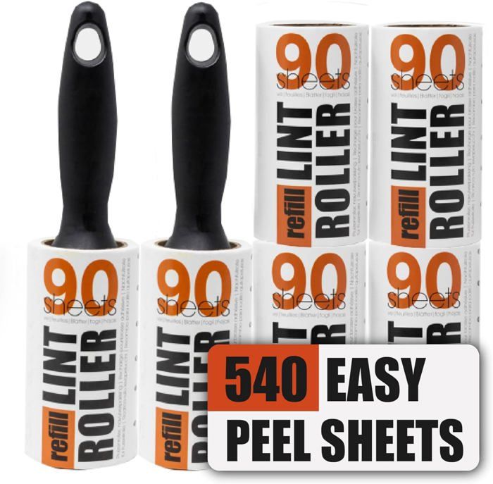 Rouleaux Anti-Peluches Redberry - 2 Poignées + 6 Recharges 90 Feuilles - Pour Vêtements, Canapé, Poils D'Animaux