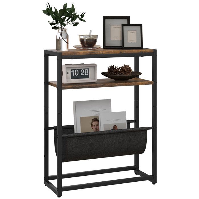 Table dappoint bout de canapé - HOMCOM - avec étagère et porte-revues structure en acier design industriel - 43l x 18P x 56H cm
