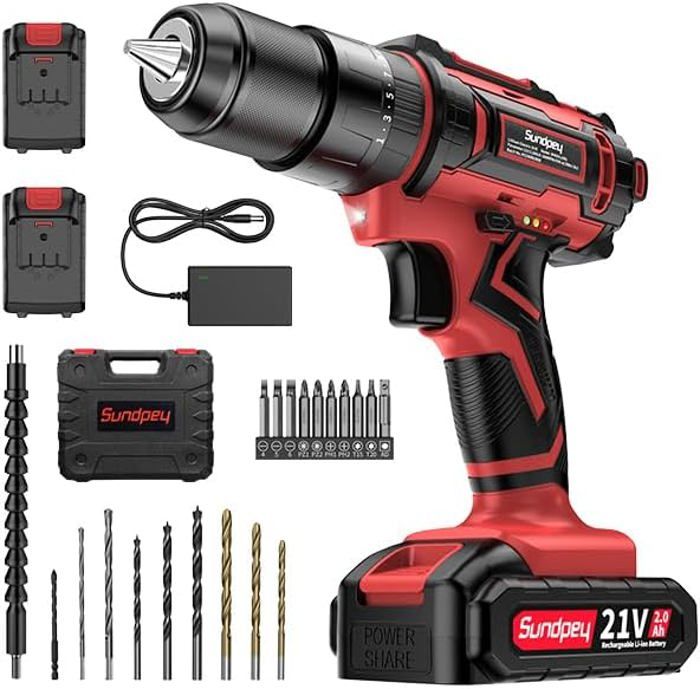 Perceuse-visseuse Sans Fil 21V 45Nm – 2 Batteries 2.0Ah, Mandrin 10mm, 27 Accessoires, Coffret - 2