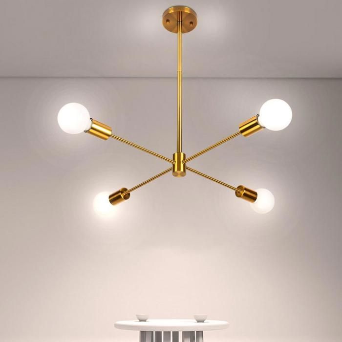WOTTES Plafonnier Industriel 4 têtes - Vintage Luminaire en Métal Cuivre - Rétro Lustre Plafonnier pour Salon Cuisine Bar Chambre
