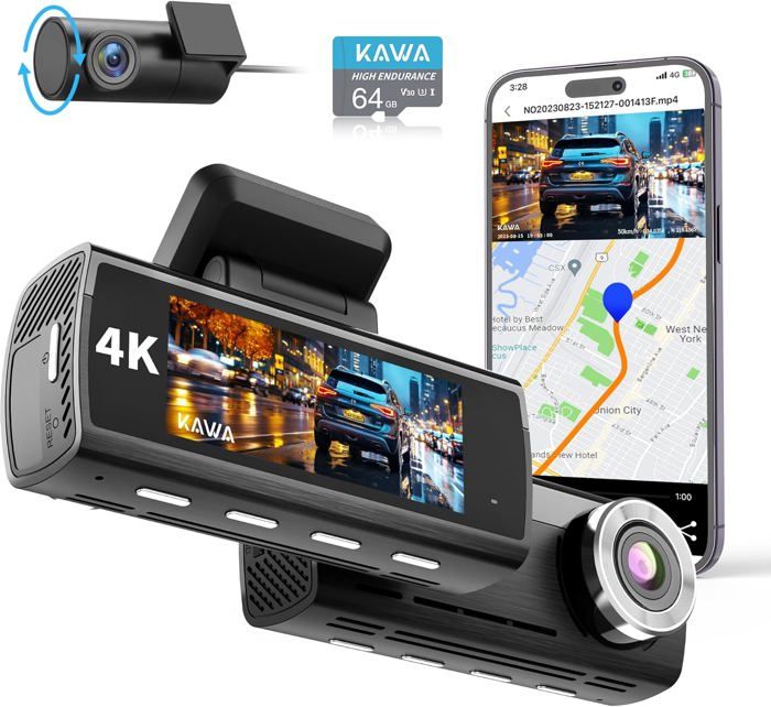 Camera De Recul Sans Fil Dashcam Voiture Dusefogo 4K + 2K WiFi - Caméra Avant/arître Avec Vision Nocturne Et Application Caméra Voiture 4K Avant 2K Arrière WiFi GPS