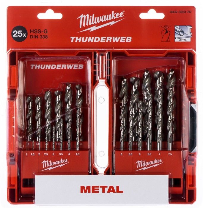 Ensemble de forets pour métal MILWAUKEE Thunderweb 4932493870 25 pièces Ø 1–13 mm HSS‑G bande conique