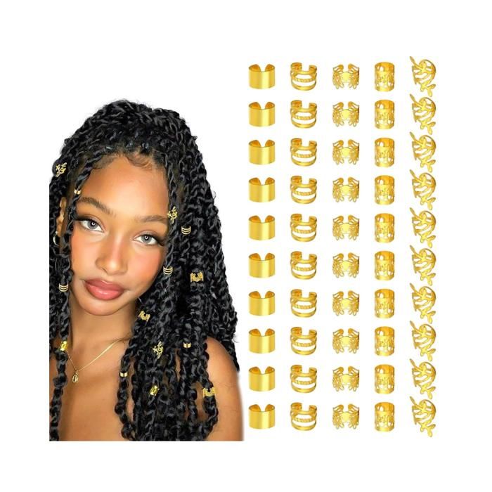 Lot De 50 Accessoires Pour Dreadlocks Et Tresses - Bijoux Cheveux En Or - Anneaux Et Perles Pour Coiffures Ethniques