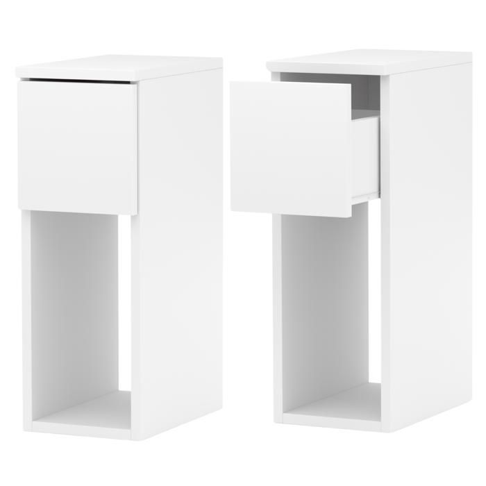Lot De 2 Table de chevet Ă©troite - 20 CM 1 Tiroir - Mirabilesse - Table De Nuit - Meuble de Rangement - 20cmx30cmx55cm Blanc
