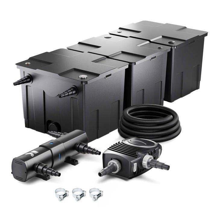 Wiltec Kit complet: CBF-350C Filtre de bassin jusquà 90000 L Biologique NEO12000 pompe de filtration 12000l/h 100W CUV-272 lampe