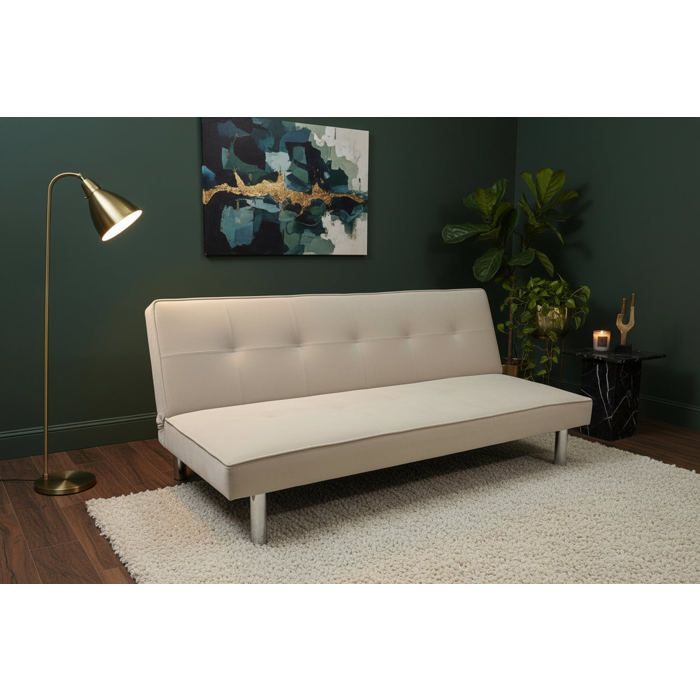 Banquette convertible clic-clac velours écru pieds chromés 180cm