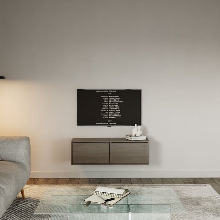 SELSEY Meuble TV avec 2 abattants &ndash; FRAMME &ndash; aspect noyer &ndash; 100 cm