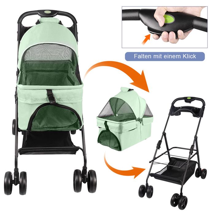 Comparer les prix de Poussette pliable pour animaux - QUIIENCLEE - 50 x 65 x 99 cm - Vert menthe - Avec coussin et harnais de sécurité