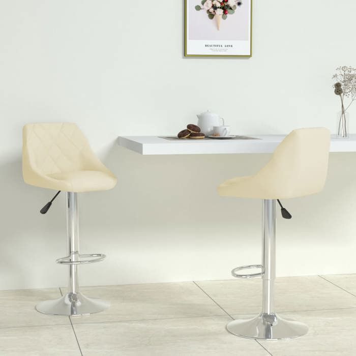 Printemps/été 2025 Tabourets de bar lot de 2 - SOLOMON - crème similicuir - 44x46x(82-103) cm LV1867