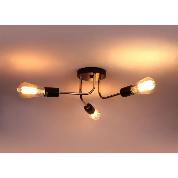 Plafonnier Lustre Industriel Métal 3 Bras Noir:Suspension rétro E27 sans ampoule idéal salon/cuisine/café design DIY vintage