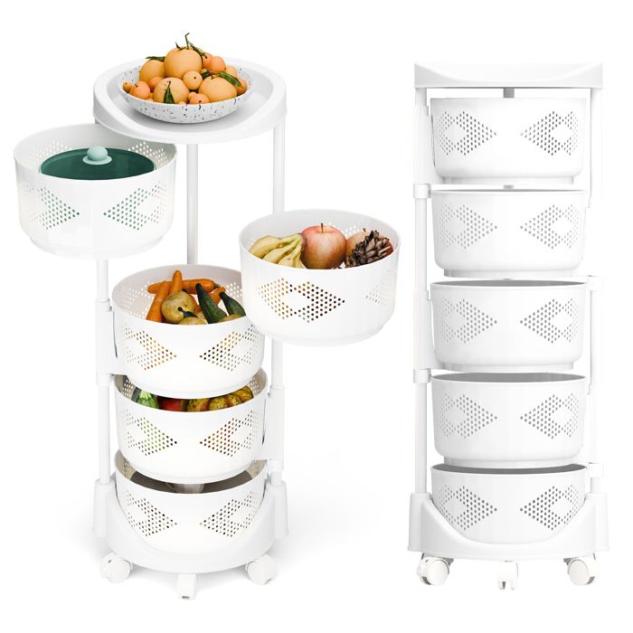 Chariot de rangement de cuisine, panier rotatif circulaire à 5 niveaux
