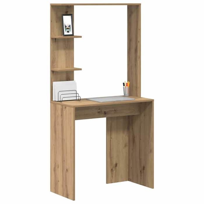 Bureau en bois dingénierie - CLARENCE - Chêne artisanal - 785 x 37 x 1545 cm - 2 étagères - Usage intérieur