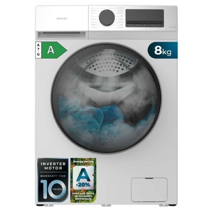 Cecotec Lave-linge à chargement frontal 8 kg Bolero DressCode 8450 Inverter 1400 tr/min 16 programmes classe A -20 % moteur Inve
