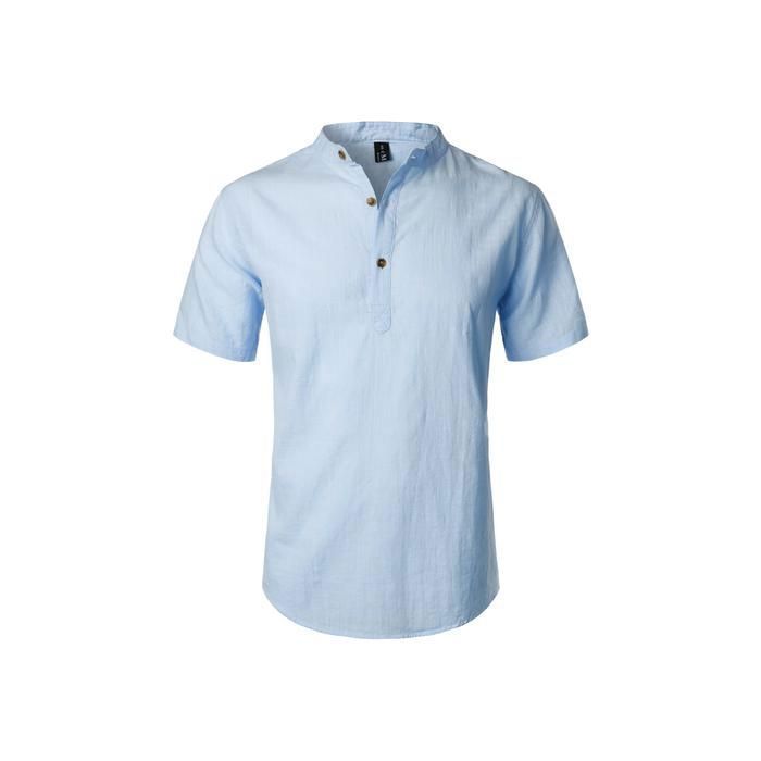 Chemise Henley - LucMatton - Manches courtes - Slim Fit - Bleu Bleu ...