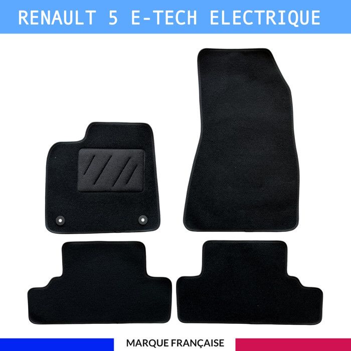 Tapis de sol voiture - Sur mesure pour Renault 5 E TECH ELECTRIQUE dès 01/2024 - Antidérapant - Clips et Scratch - 4 pièces