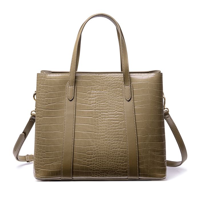David Jones - Sac à Main Femme Cuir PU Motif Crocodile - Cabas Fourre-Tout Elégant - Sac Porté Epaule Bandoulière T Moyen - Marron