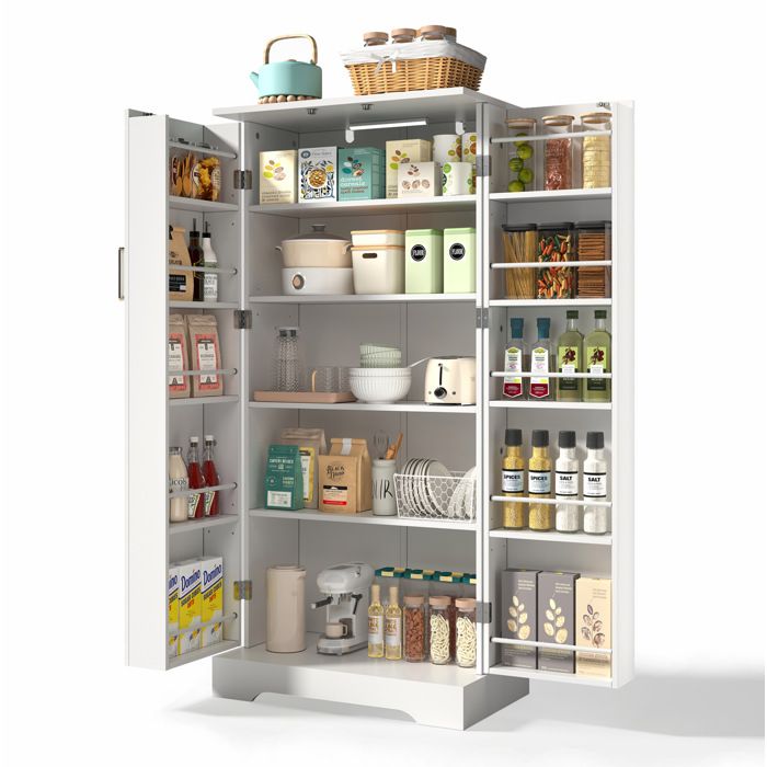 Buffet de cuisine blanc avec éclairage LED à capteur et rangement modulable