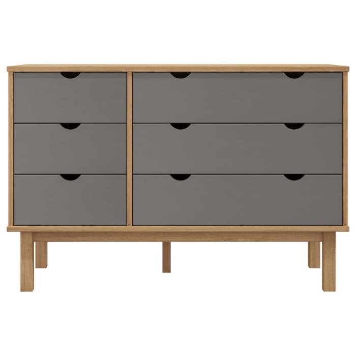 (10009)Moderne Commode OTTA marron et gris 111x43x735 cm bois de pin massif poid:30.5 kg