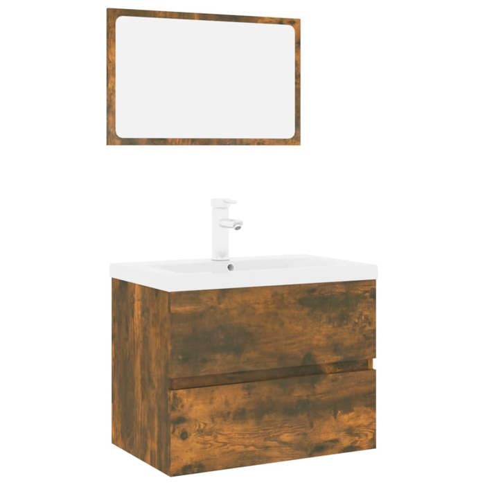 Meubles de salle de bain - vidaXL - bois dingénierie - chêne fumé - avec robinet - avec miroir - 1 tiroir - 60 x 385 x 45 cm 226sy
