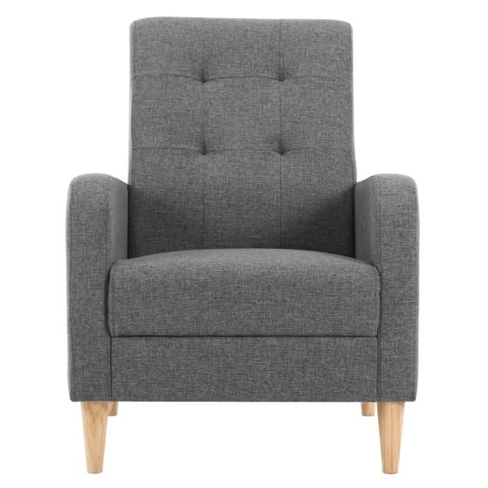 Fauteuil 1 place - style scandinave - lin gris fonce - dossier haut capitonne