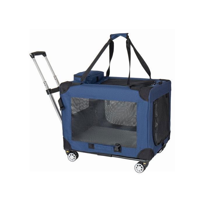 Caisse transport chien pliable 60cm roues 360° amovibles 3 portes moustiquaire housse lavable pour voyage intérieur/extérieur