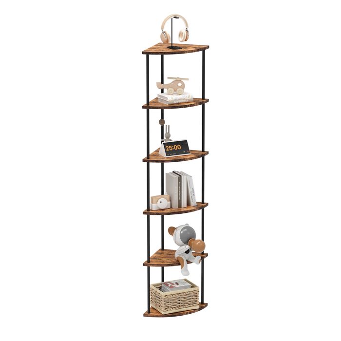 Marron Bibliothèque Vintage à 6 Niveaux de bureau Étagère dangle denfant pour salon chambre Porte-Plante de balcon 30x30x154cm