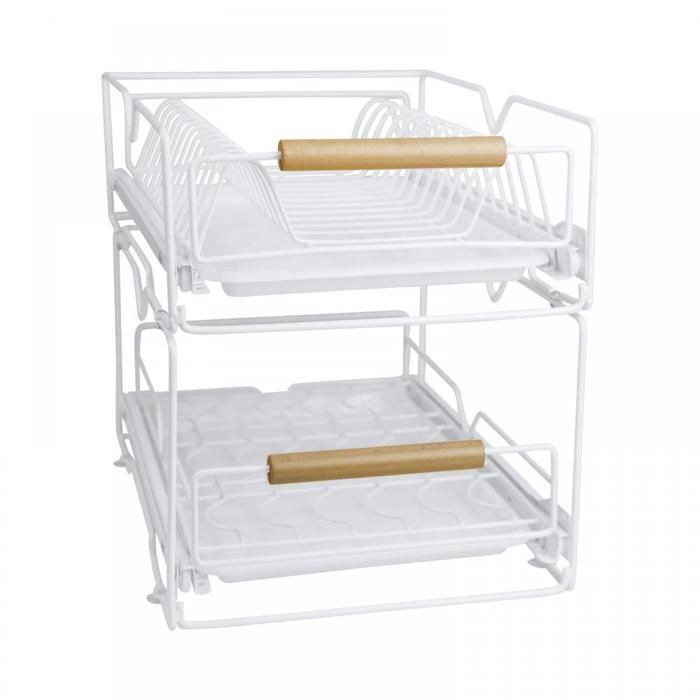 Panier de rangement coulissant de cuisine QUIIENCLEE cadre métal panier intérieur amovible égouttoir à vaisselle 2 niveaux