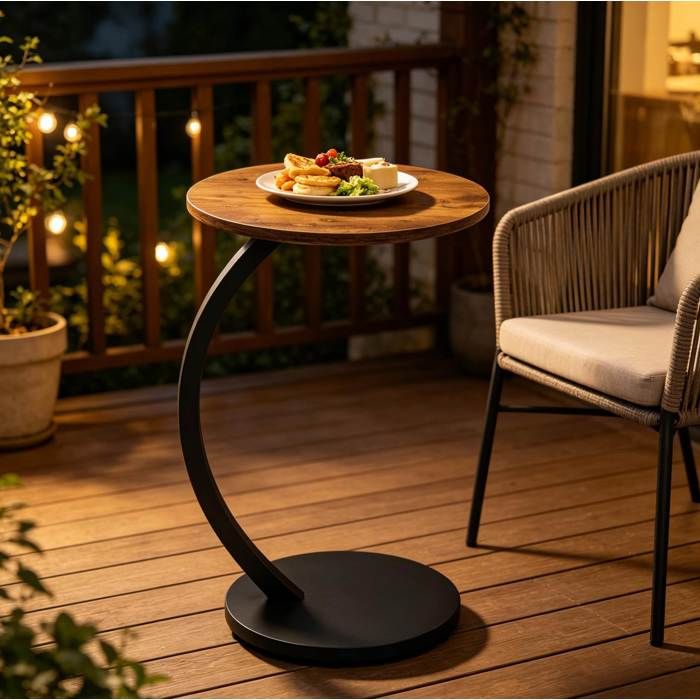 VUENOR Table dappoint C 40 cm noir aspect bois vintage – gain de place