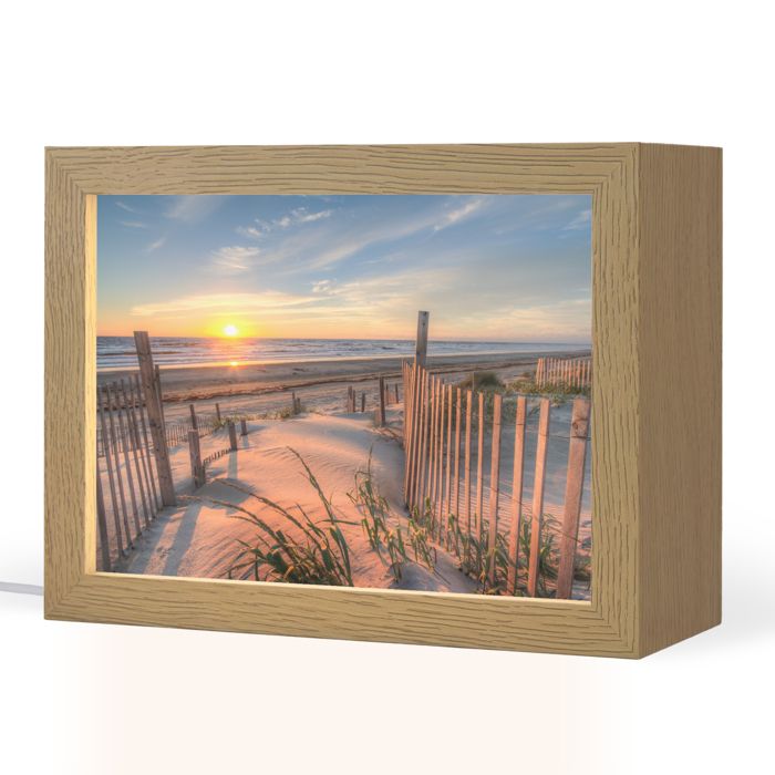Lampe de Table LED - Lampe de Chevet - Motif Plage - Mer - Dune - Coucher de soleil - Paysage 20x15 cm Couleur Crème - OnlyWow