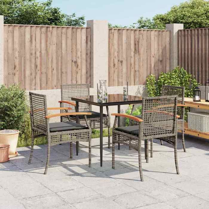 VIDAXL Ensemble Table avec chaises jardin (5 pcs) - ANTI-UV - coussins - gris résine tressée 80x80x74 cm M3045