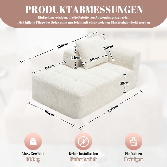 Canapé - méridienne confortable sans montage cana finition soignée style contemporain haute qualité - Beige - Pour Maison