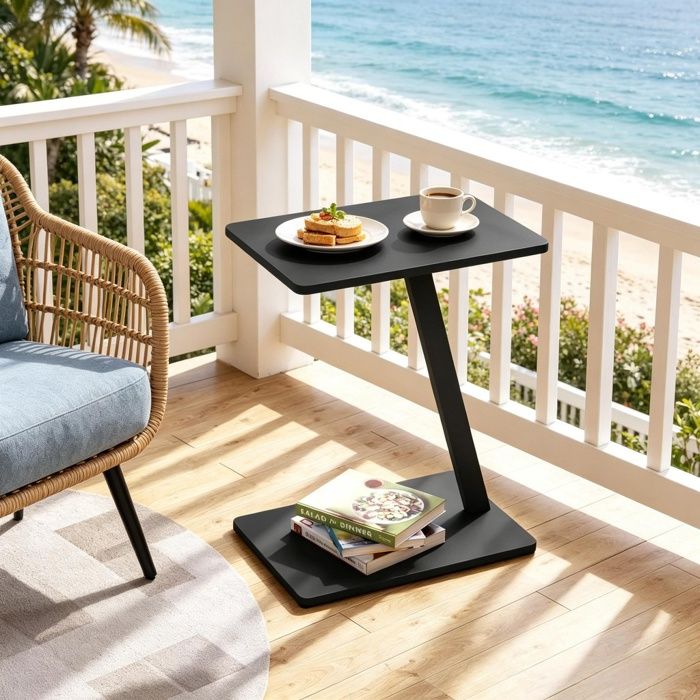 Table dappoint en C rectangulaire - 48x33x645 cm - Bout de canapé fixe gain de place laptoptisch meuble de salon - Noir