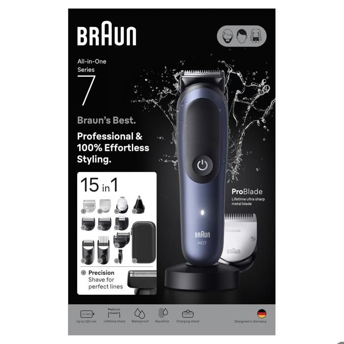Tondeuse Multifonction Braun AIO7560 Sans Fil 120min Sec et Mouillé 14 Réglages Charge Rapide