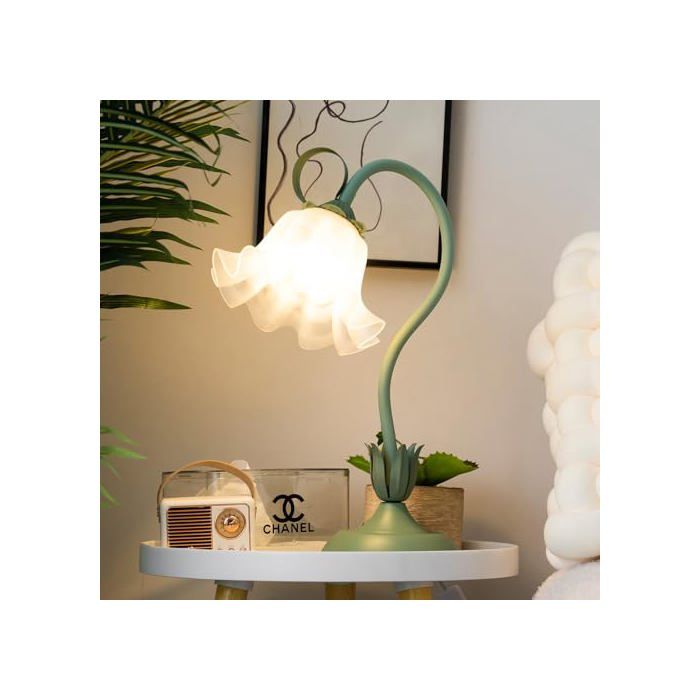 Fleur Lampe de Bureau Led Métal et PE Col de Cygne DIY Lampe de Bureau avec 3-Lampes pour Filles Salon Chevet Vert