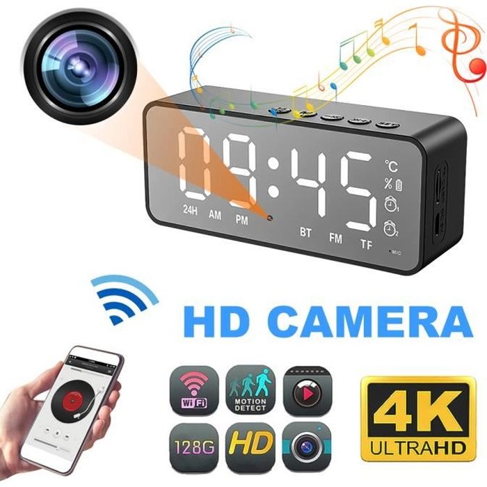4K Full HD Bluetooth haut-parleur réveil WiFi caméra espion surveillance à distance sécurité à domicile caméra sans fil