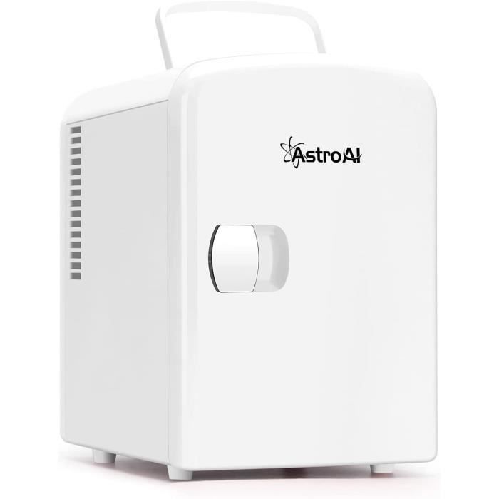 AstroAI Mini Frigo de Chambre, 4 litres / 6 Canettes 330ml, 12V/220V, Petit Frigo Cosmetique, Mini Réfrigérateur Voiture Portable