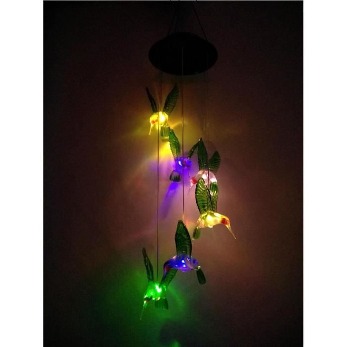 Carillon à vent Solaire Colibris LED Lumière Changeant de Couleur Lampe Solaire Oiseau-mouche Déesse de Forêt pour Jardin Patio
