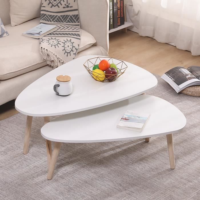 Lot de 2 tables basses ovales en verre et sapin naturel | Maison et Styles