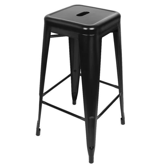 Lot de 2 Tabourets de Bar en Métal NOIR Empilable Style Industriel Chaise Haute de Salle à Manger