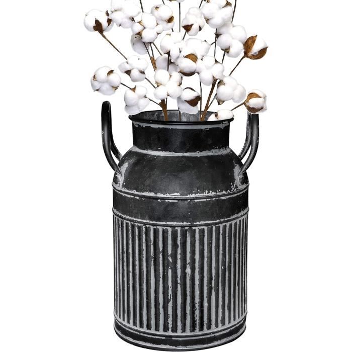 Vase Décoratif En Métal Galvanisé Style Bidon à Lait - Finition Vieillie Rétro - Pour Fleurs Fraîches Ou Séchées